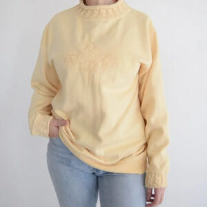Vintage Hunt Club Yellow w Floral  Design Mockneck Sweater S